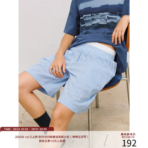 LR MADE 26SS 撞色双腰头 轻薄透气棉麻 休闲居家条纹格子短裤