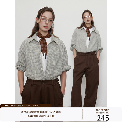LR MADE 双色编织细格纹 微皱感 单穿叠穿复古格子衬衫