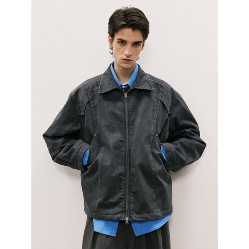 LR MADE 26AW 裁片拼接层次 夹棉保暖 做旧洗褪 纯棉复古夹克外套