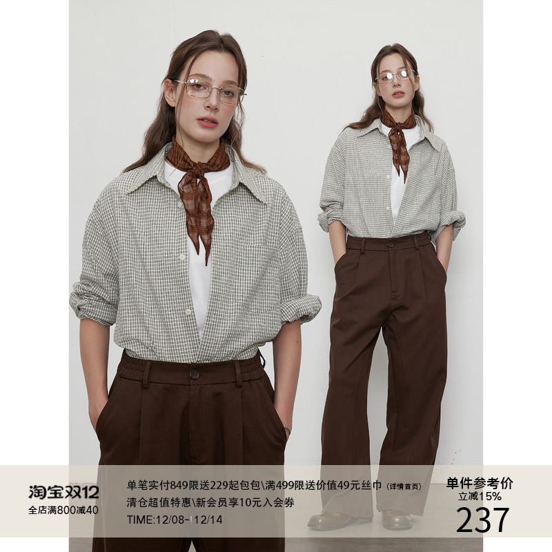 LR MADE 25AW 双色编织细格纹 微皱感 单穿叠穿复古格子衬衫