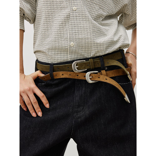 LR MADE 定制金属头 麂皮面 反面头层牛皮 造型感腰带皮带