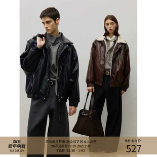 内里保暖仿羊羔绒 可拆卸绒领 25AW 复古PU皮夹克外套 MADE