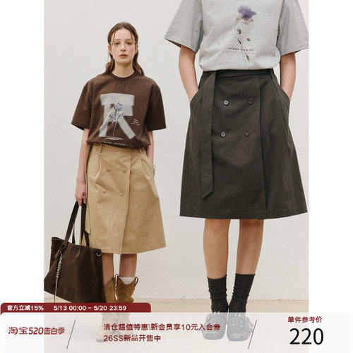 LR MADE 26SS 女装单品 双排扣可拆卸腰带 百搭休闲工装A字半身裙