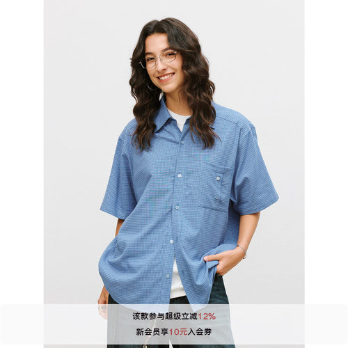 LR MADE 26SS 撞色拼扣 错位贴袋 色织格纹 复古格子宽松短袖衬衫