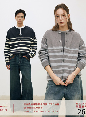 LR MADE 26SS 不规则撞色条纹 休闲慵懒感 羊毛针织纽扣开衫毛衣