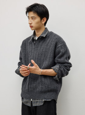 LR MADE 经典亨利领 重磅羊驼毛感 慵懒保暖套头毛衣针织衫