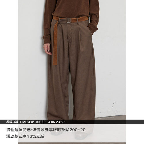 LR MADE 可拆卸麂皮双面腰带 复古千鸟格 休闲格纹长西裤