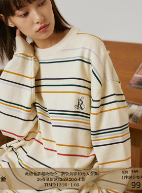 LR MADE 22AW定制复古细条纹 日系慵懒感宽松刺绣长袖毛衣针织衫