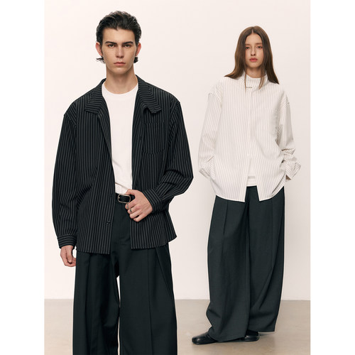 LR MADE 26AW 哈灵顿立领 抗皱易打理肌理感TR 休闲条纹长袖衬衫