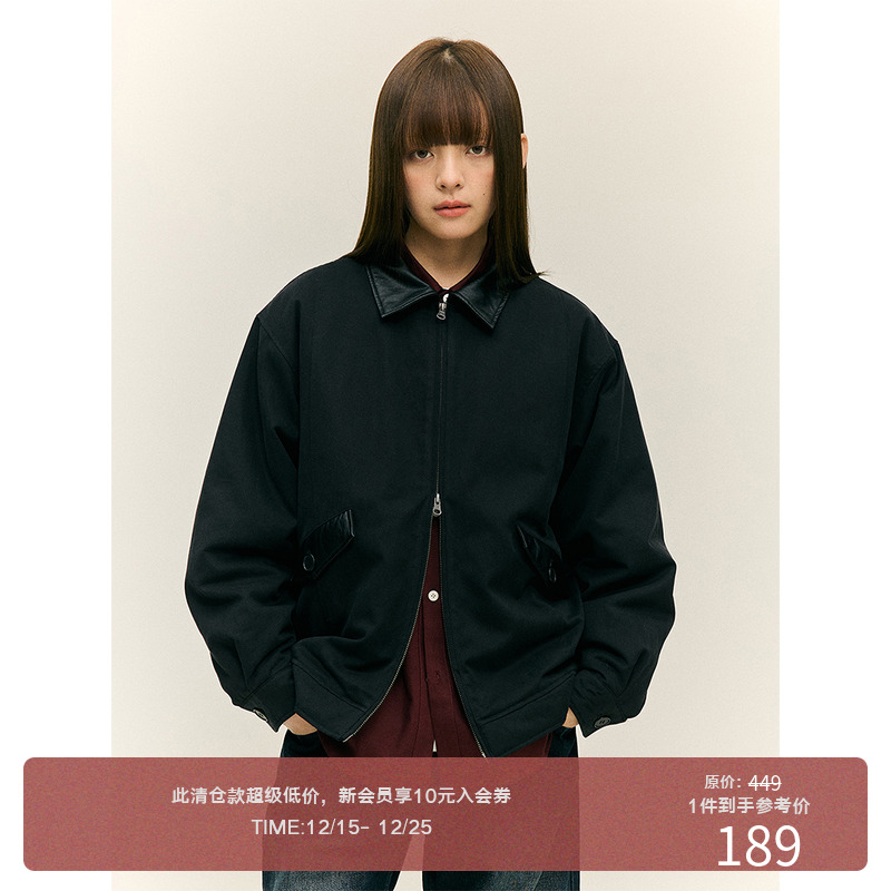 LR MADE 24AW 同色系撞色拼接皮领袋盖 压线结构夹棉保暖外套夹克