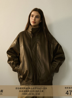 LR MADE 24AW 压线结构 夹棉保暖 立翻领 复古廓形皮衣夹克外套