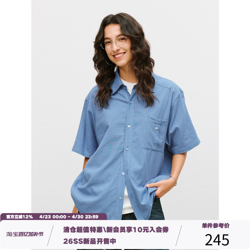 LR MADE 26SS 撞色拼扣 错位贴袋 色织格纹 复古格子宽松短袖衬衫