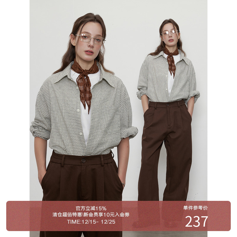 LR MADE 25AW 双色编织细格纹 微皱感 单穿叠穿复古格子衬衫