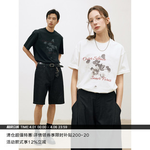 直喷印花短袖 T恤 撞色虚幻水墨纹花卉 凉感Sorona® MADE 26SS