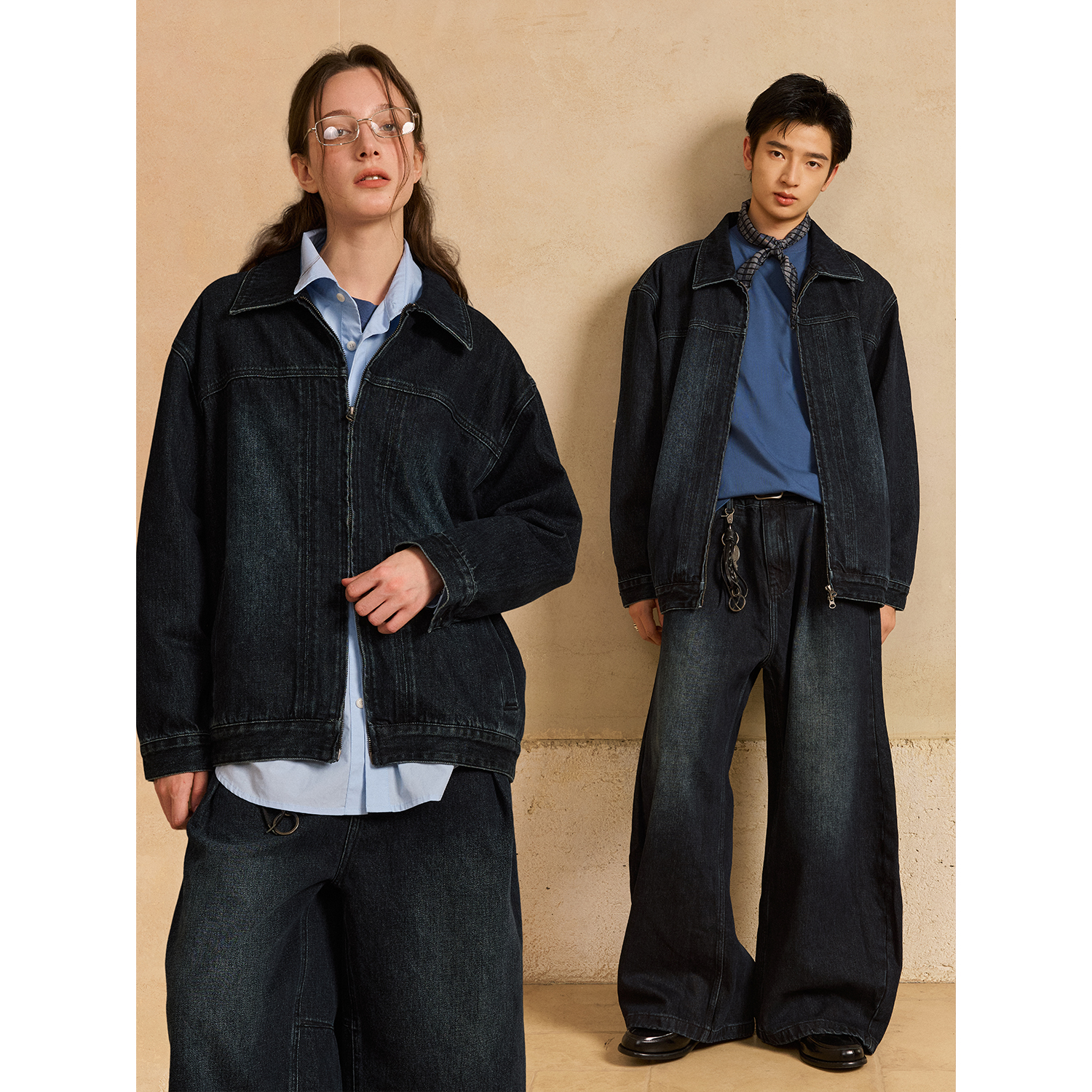 LR MADE 25AW 蓝黑洗水 可调版型纽扣 复古洗水拉链牛仔夹克外套