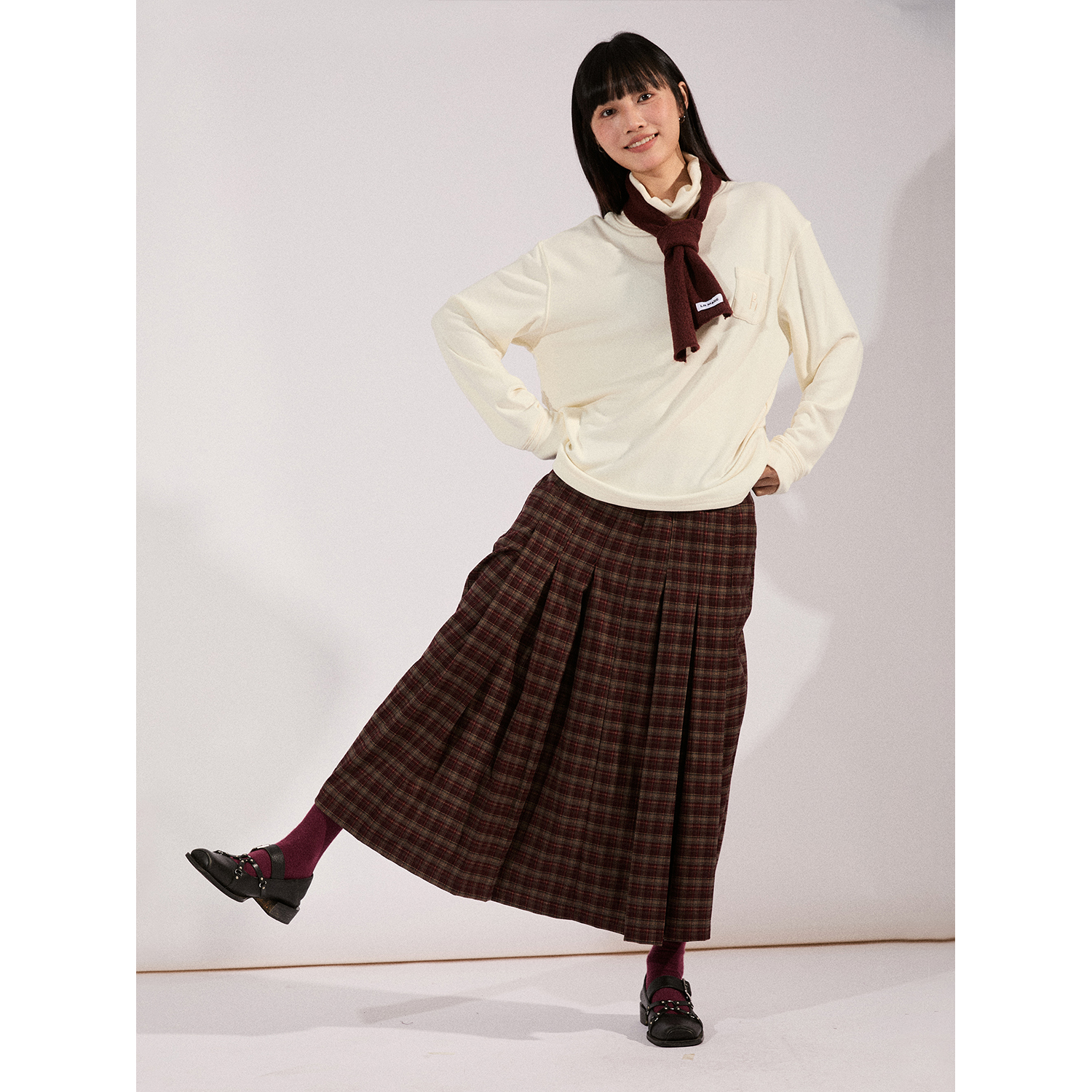 LR MADE 24AW 限定女装 复古苏格兰格纹 重磅法兰绒 百褶A字长裙