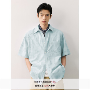 LR MADE 流苏暗方格 立体绣线 轻薄棉感 休闲方领短袖衬衫