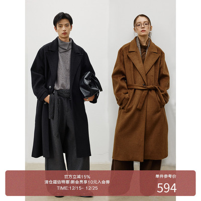 LR MADE 25AW 重磅羊毛 系带长款 戗驳领切斯特通勤大衣毛呢外套