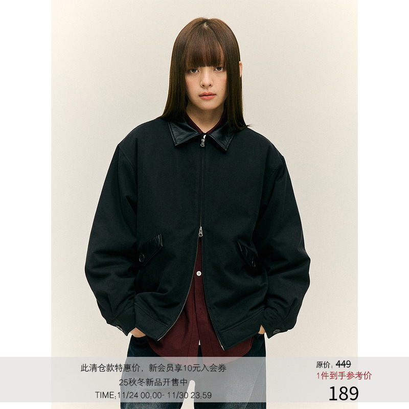 LR MADE 24AW 同色系撞色拼接皮领袋盖 压线结构夹棉保暖外套夹克