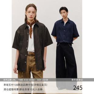 立体打褶锁线 26SS 仿原牛花纱质感 休闲复古短袖 衬衫 MADE