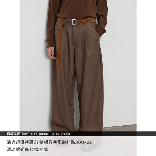 LR MADE 可拆卸麂皮双面腰带 复古千鸟格 休闲格纹长西裤