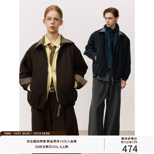 LR MADE 26AW 千鸟格拼接 重磅呢感羊毛 复古气球服 保暖外套夹克