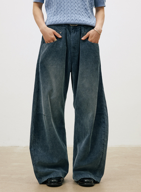 LR MADE 26SS 做旧灯芯绒 同色马骝褶位弯刀牛仔长裤