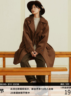 LR MADE 21AW 日系温暖舒适鹿褐色毛呢大衣 720G超重磅中长款风衣