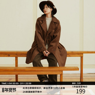 LR MADE 21AW 日系温暖舒适鹿褐色毛呢大衣 720G超重磅中长款风衣