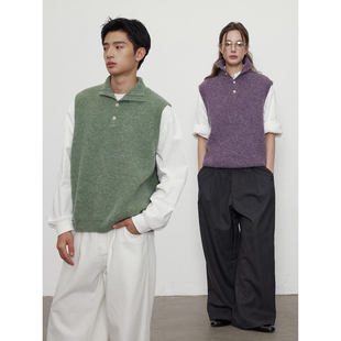 LR MADE 25AW 轻盈保暖羊驼毛感 彩纱针织立翻领半开衫马甲背心