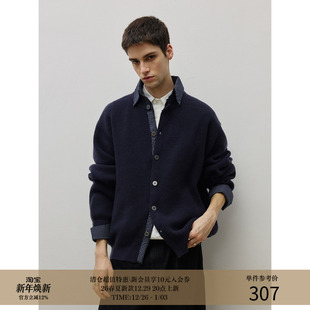 假两件翻领绵羊毛保暖针织毛衣开衫 撞色拼接格纹布 25AW MADE