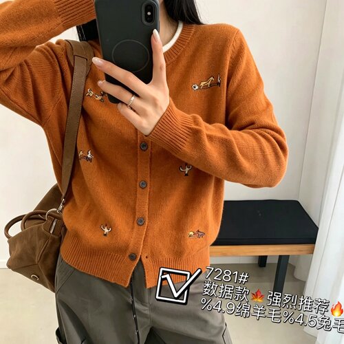 妃儿红秋冬新款大码针织衫开衫女