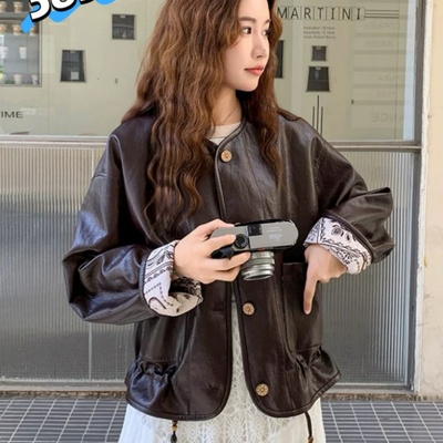 妃儿红秋冬款大码蛋白皮外套上衣