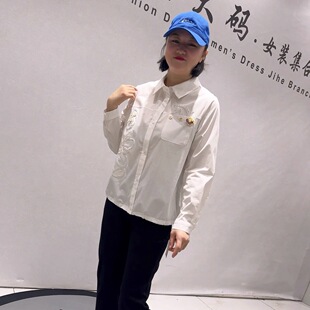 新款 胖妹妹百搭开衫 欧货减龄衬衫 女装 上衣 加大码 女权贵族1637春季