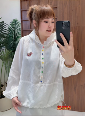 妃儿红5958春季新款欧货减龄连帽衫衬衫加大码女装胖妹妹显瘦上衣
