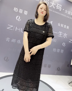 连衣裙加大码 芮娜依莲9247夏季 短袖 胖妹妹宽松显瘦长裙女 长款 女装