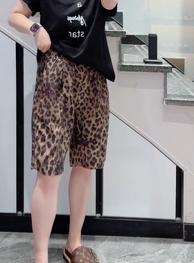 起点终点夏季新款大码豹纹短裤女