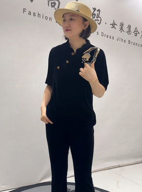 芮娜依莲初秋新款大码丝绒短袖衫