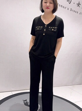 芮娜依莲5805夏季新款欧货小香风醋酸套装加大码女装胖妹妹两件套
