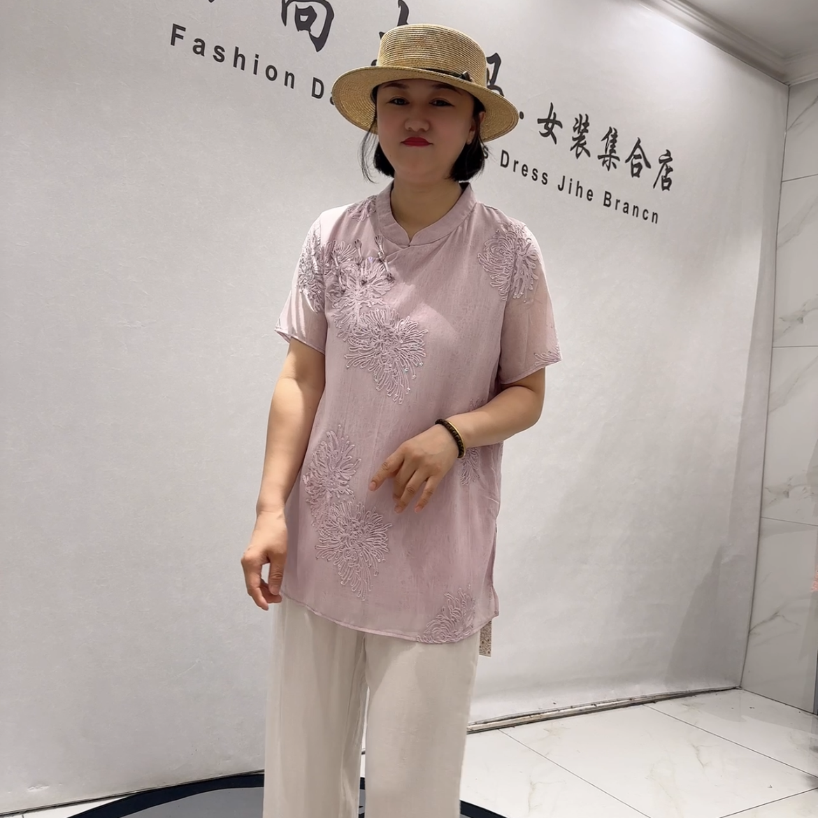 女权贵族3677夏季新款欧货一手长旗袍衫短袖加大码女装胖妹妹上衣