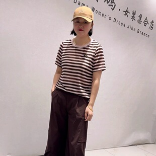女权贵族3875夏季新款欧货条纹短袖T恤加大码女装胖妹妹减龄上衣