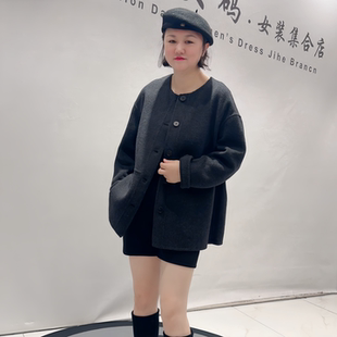 芮娜依莲9151初冬新款欧货羊绒大衣加大码女装胖妹妹显瘦气质外套