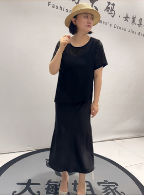 女权贵族31078夏季新款欧货吊带连衣裙搭网纱衫两件套加大码女装