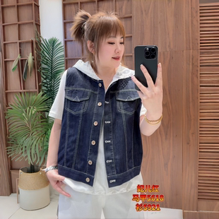 女装 欧货减龄牛仔马夹加大码 胖妹妹百搭上衣女 新款 妃儿红5618春季