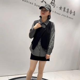 女装 1020女权贵族春季 加大码 欧货假两件气质衫 胖妹妹显瘦上衣 春款