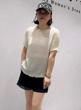 芮娜依莲5166夏季新款欧货褶皱衫短袖加大码女装胖妹妹显瘦气质衫