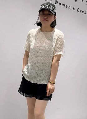 芮娜依莲夏季新款大码褶皱衫短袖