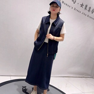 女装 欧货马夹搭半身裙两件套加大码 新款 芮娜依莲蓝鲸之吻3065春季