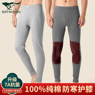 纯棉打底紧身保暖裤 男款 全棉毛裤 带护膝秋冬季 七匹狼男士 线裤 秋裤