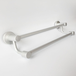 太空铝大圆底座双杆毛巾架免打孔浴室毛巾挂家用加厚毛巾杆哑银色